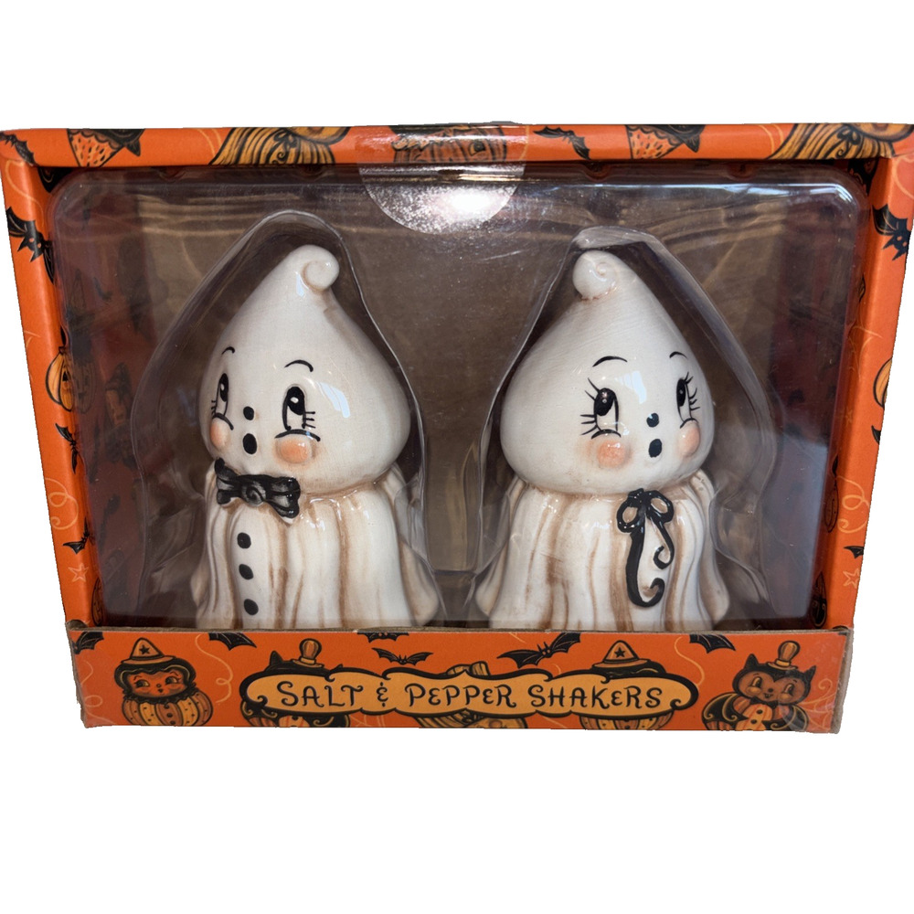 Johanna Parker Kooky Spooky Mr & Mrs Ghost Halloween Salt & Pepper Shakers NEW